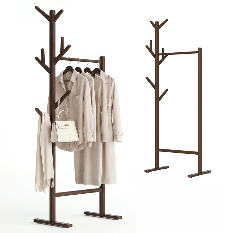Stand Appendiabiti Attaccapanni Rovere in Legno Bambù con 8 Ganci 65x40x170 cm