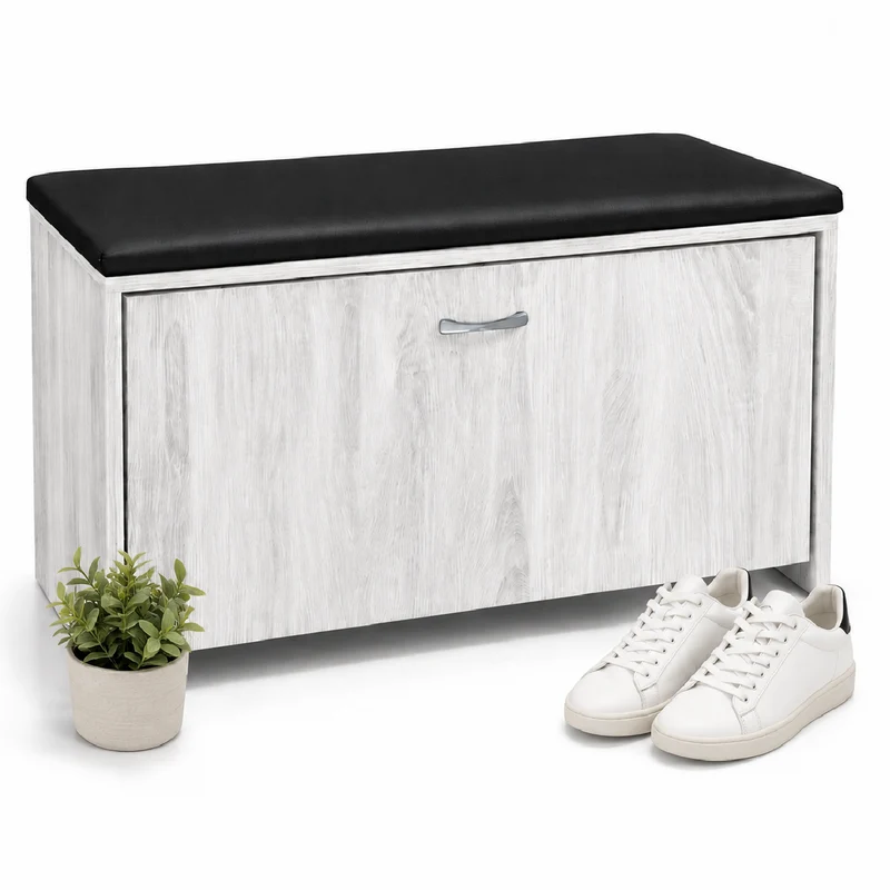 Panca Scarpiera Salvaspazio con Seduta Imbottita Ecopelle 60x24x41 cm Bianco