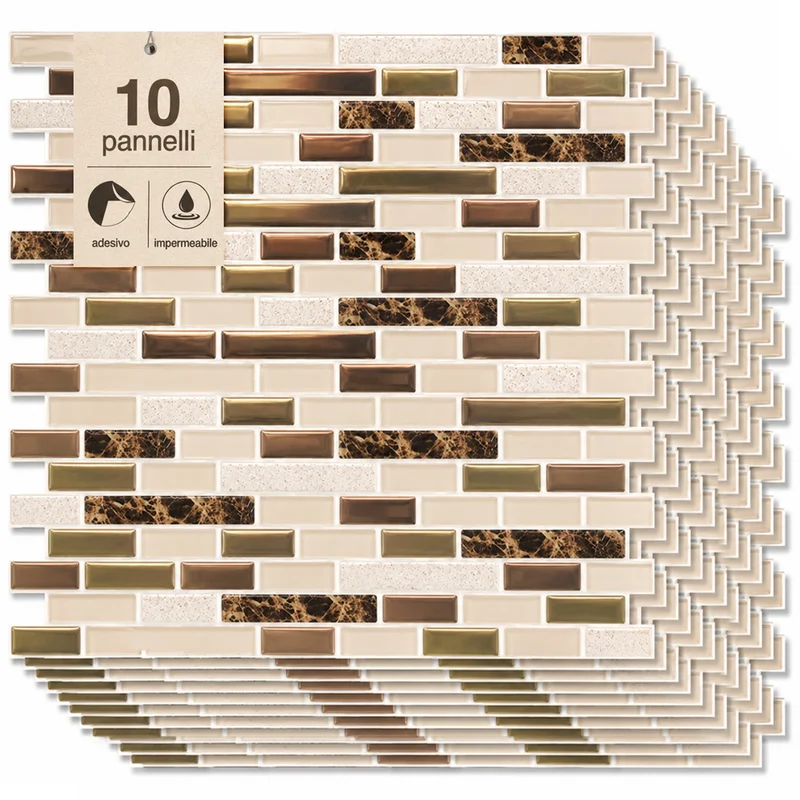 Set 10 Pannelli Adesivi Piastrelle per Muro Parete 30.5 cm Mattoncini Marrone