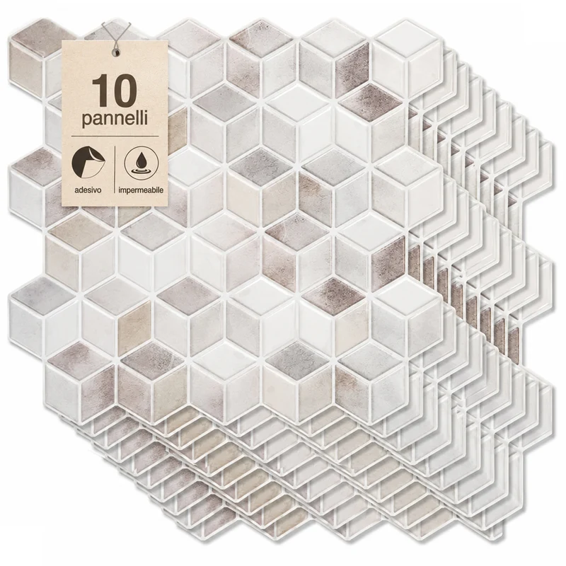 Set 10 Pannelli Adesivi Piastrelle per Muro Parete 30.5cm Decorazione Geometrica