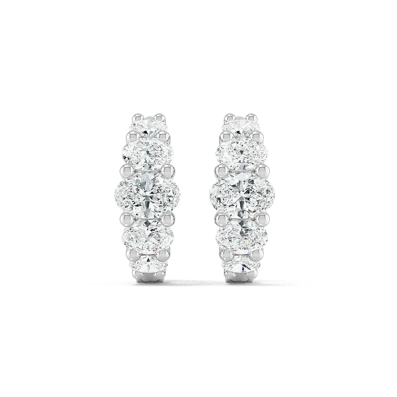 Oval Diamond Hoops Ohrringe Weissgold