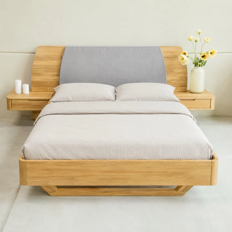 Letto in rovere massello con comodini integrati ALINA | NordicStory