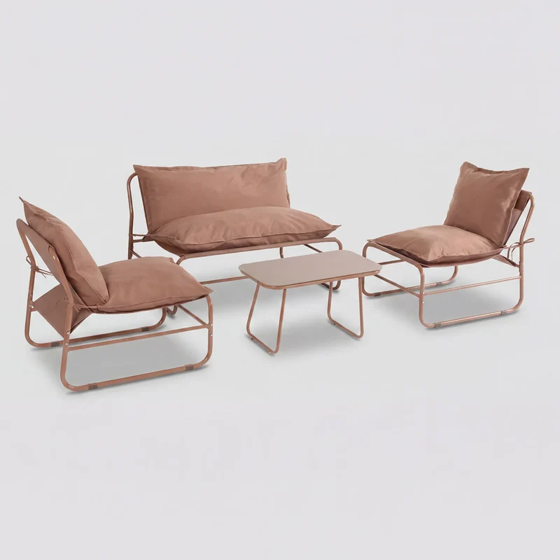 Narev - Set Salotto da giardino 4 posti con poltrone marrone mocha