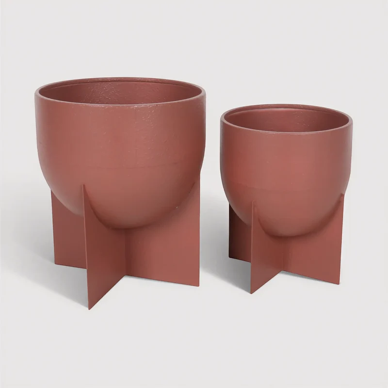Bromina - Set 2 vasi da Interno in metallo marrone mocha stile moderno
