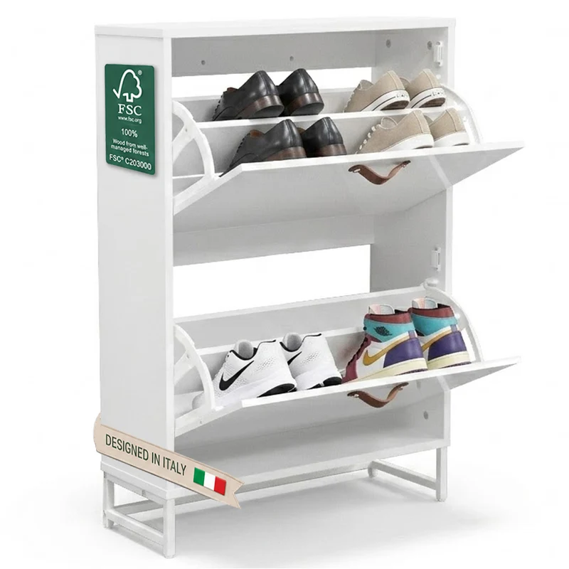 Scarpiera 2 Ante Bianca Mobile per Scarpe Salvaspazio con Maniglie 63x24x90cm