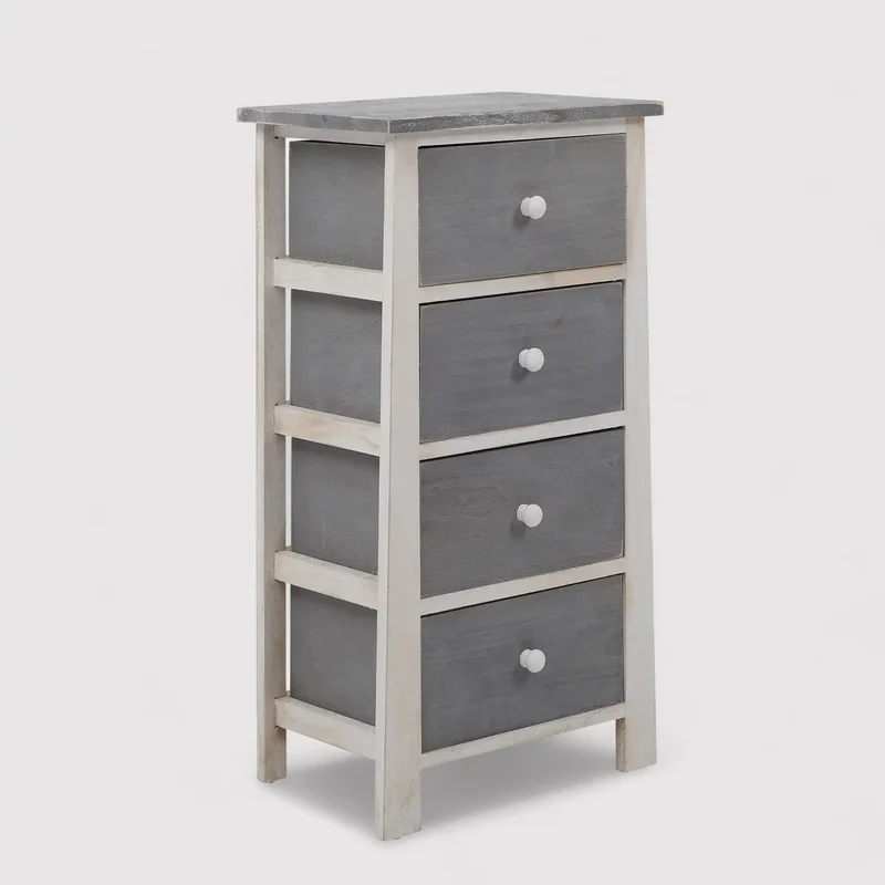 Leccio - Cassettiera in stile shabby in legno con 4 cassetti