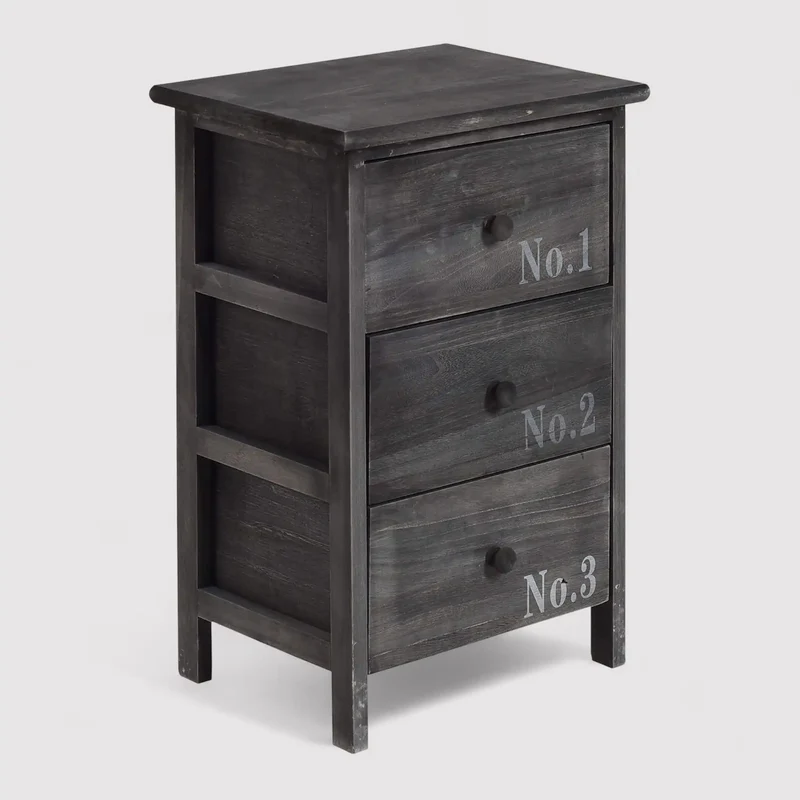 Anturio - Comodino in stile industrial con 3 cassetti decorati