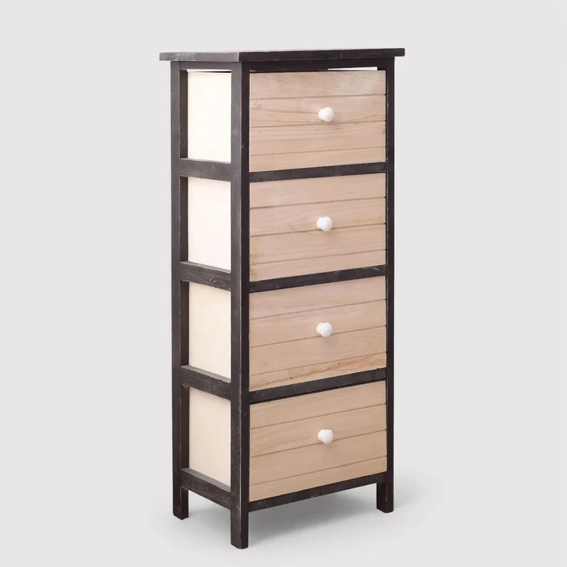 Zamia - Cassettiera in legno chiaro con 4 cassetti incisi
