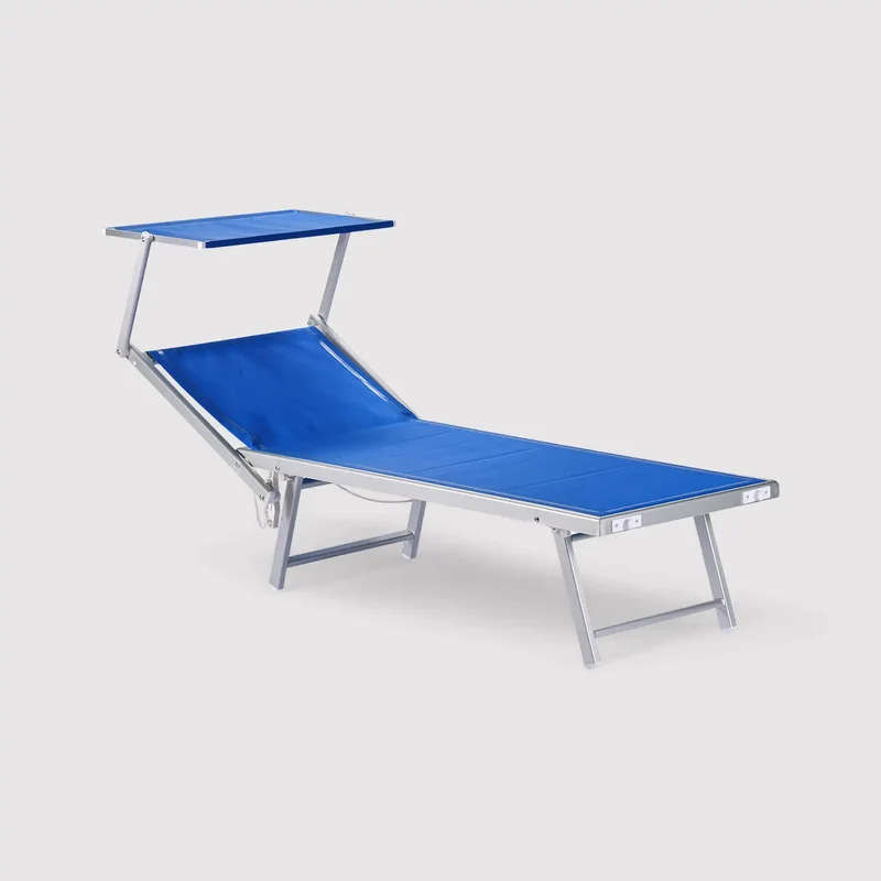 Solisia - Sdraio da giardino blu pieghevole con parasole