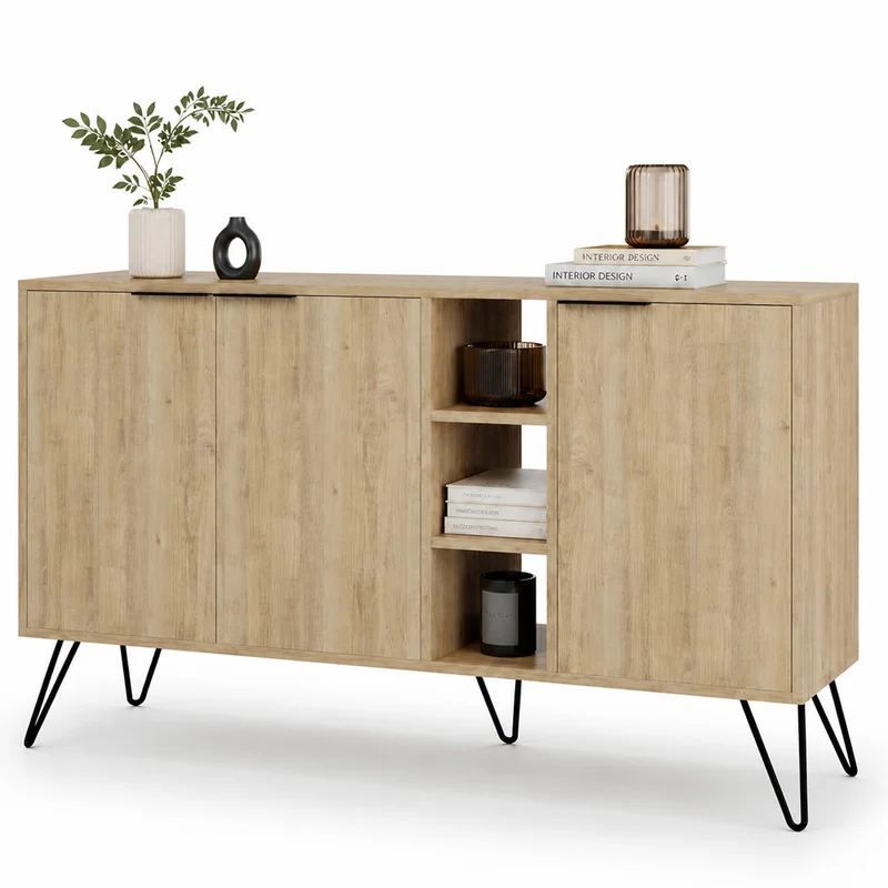 Madia Moderna Credenza con 3 Ante e Vani a Giorno 142x83 cm Zaffiro di Quercia