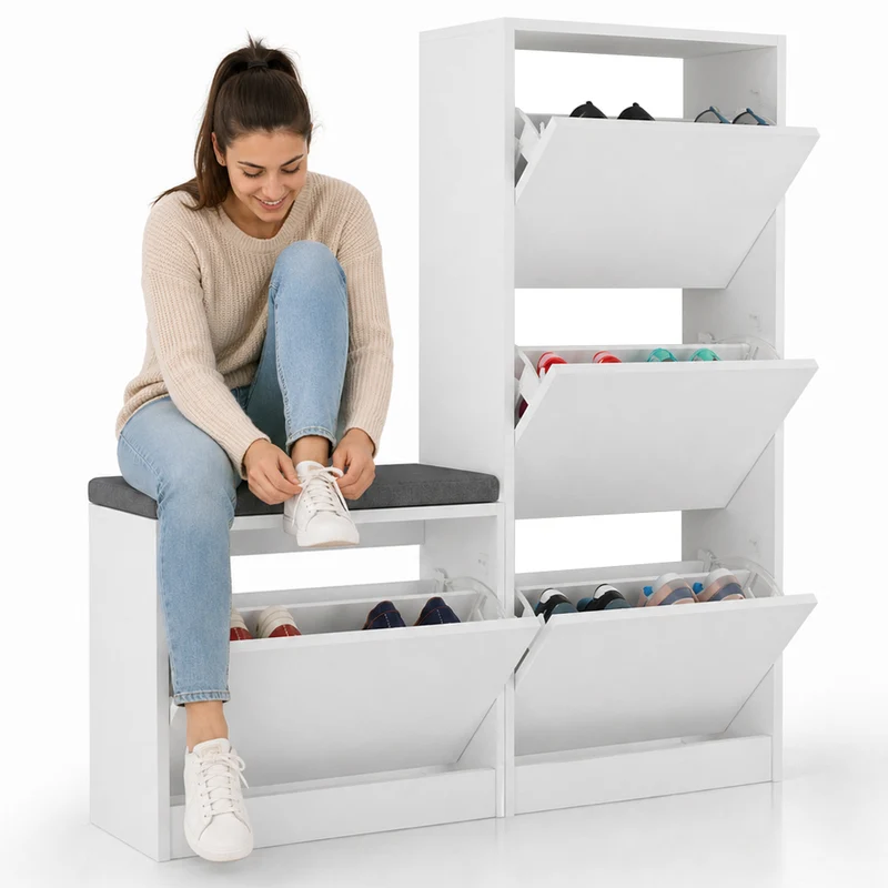 Scarpiera Salvaspazio 3 Ante Mobile Portascarpe 105x118,5 cm Multiuso Bianco
