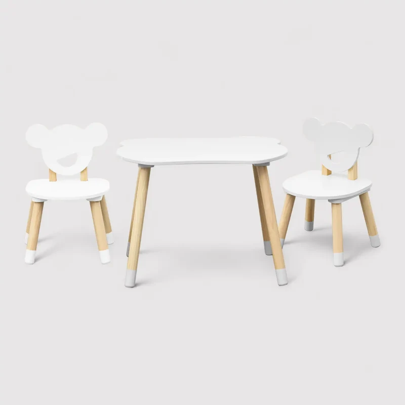 Nefel - Set tavolino per bambini e 2 seggiole bianco e marrone