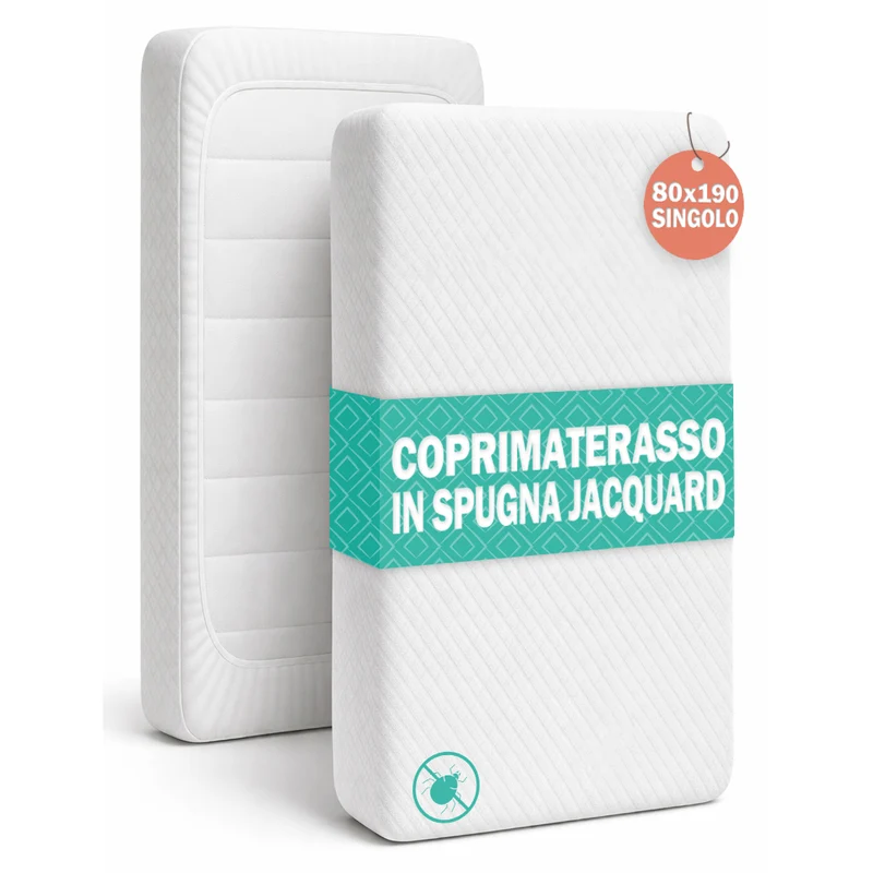 Coprimaterasso Singolo 80x190x27cm in Spugna Jacquard con Elastico Anti Acaro