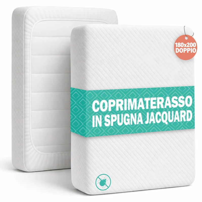 Coprimaterasso Matrimoniale 180x200x25 cm in Spugna Jacquard Elastico Anti Acaro