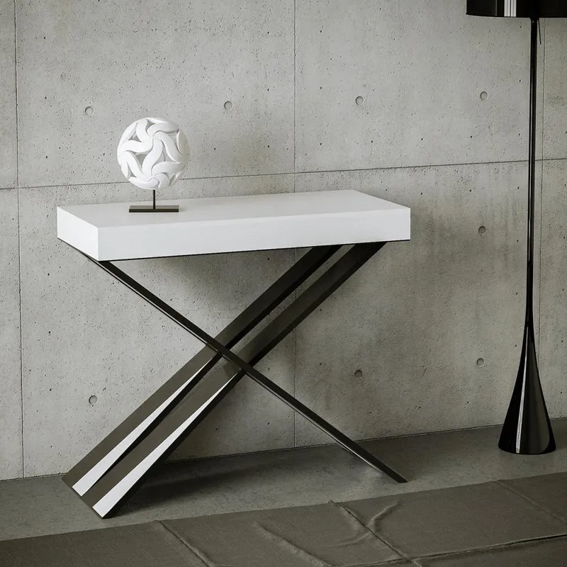 Diago - Tavolo consolle allungabile moderna da ingresso cm 90x40/300x77h - Bianco poro aperto