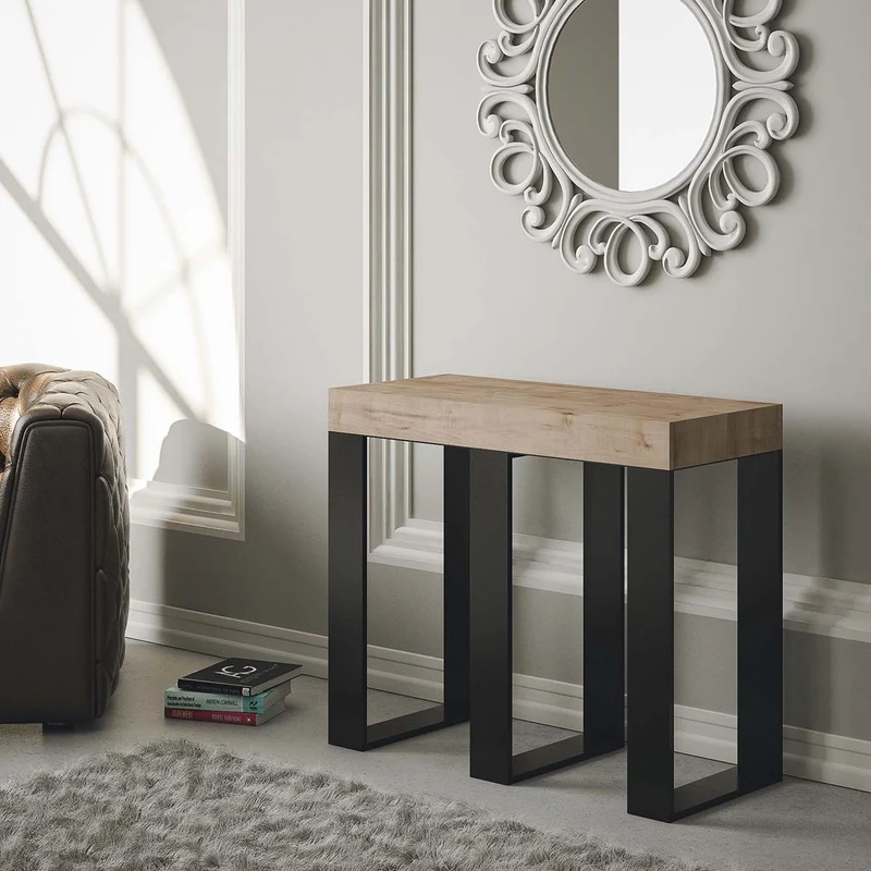 Sintesi - Tavolo consolle moderna allungabile da ingresso cm 90x40/300x77h - Rovere natura