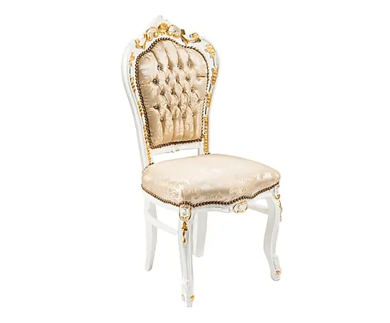 Poltrona barocco per soggiorno o camera da letto in legno colore bianco e tessuto color oro cm 60X65X94h