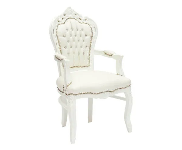Poltroncina barocco da camera in legno ed ecopelle bianco cm 63X65X108
