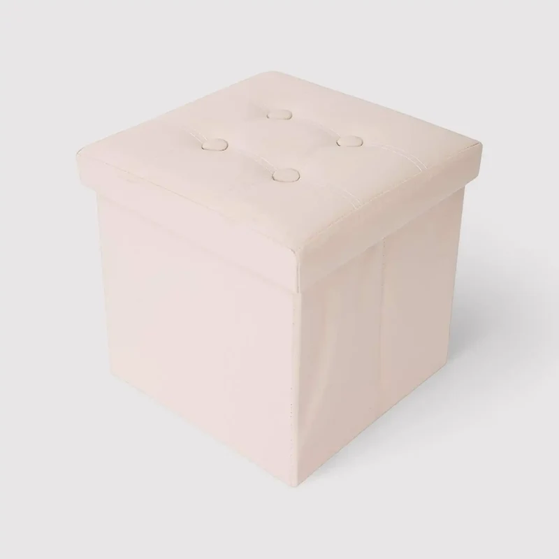 Kerria - Pouf beige ecopelle a cubo con contenitore