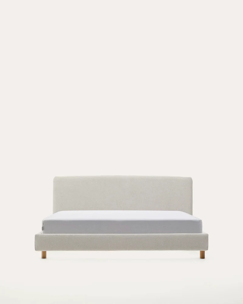 Letto sfoderabile Valma ciniglia perla con piedi in legno massello di faggio per materasso 160 x 200 cm