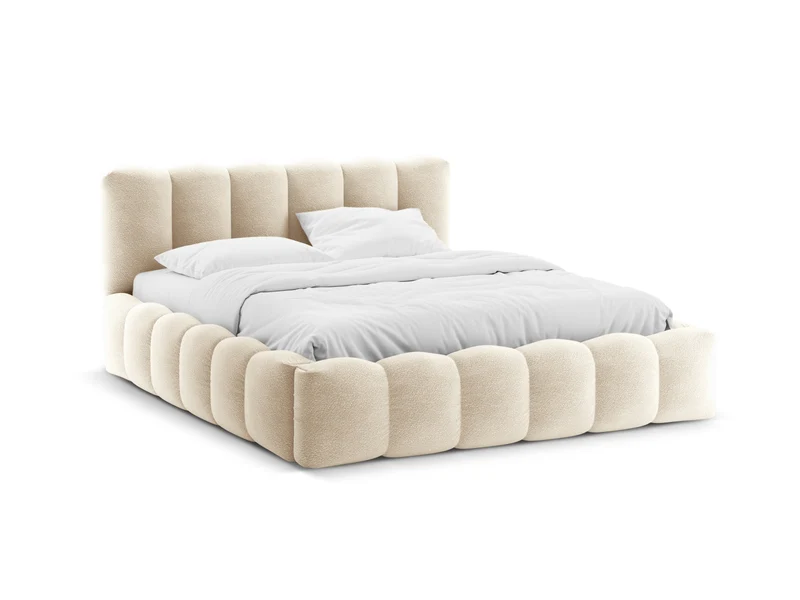 Letto con Contenitore e Testata in Bouclé, "Lupine", 226x206x95
