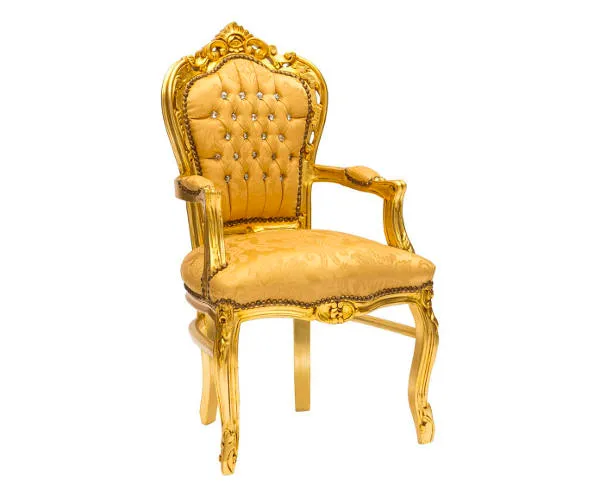 Poltroncina barocco in legno e tessuto color oro cm 63x65x108h