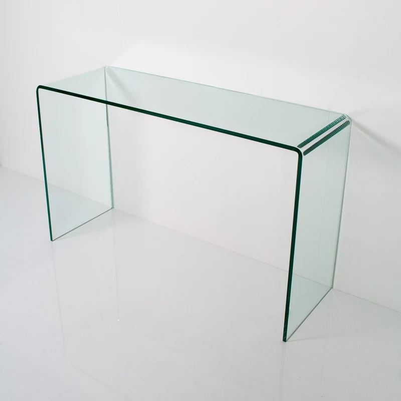 Consolle design moderno in vetro trasparente curvo cm 120x40x80h