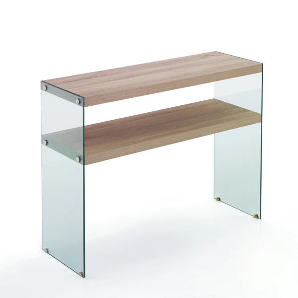 Consolle da ingresso gambe in vetro e ripiani in legno colore rovere cm 100x35x75h