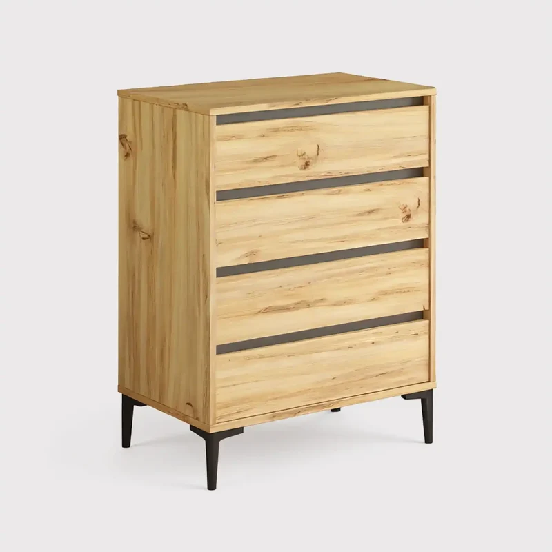 Yarala - Cassettiera stile scandinavo marrone chiaro con 4 cassetti