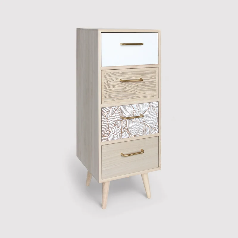 Bixa - Cassettiera per bagno color legno chiaro con 4 cassetti