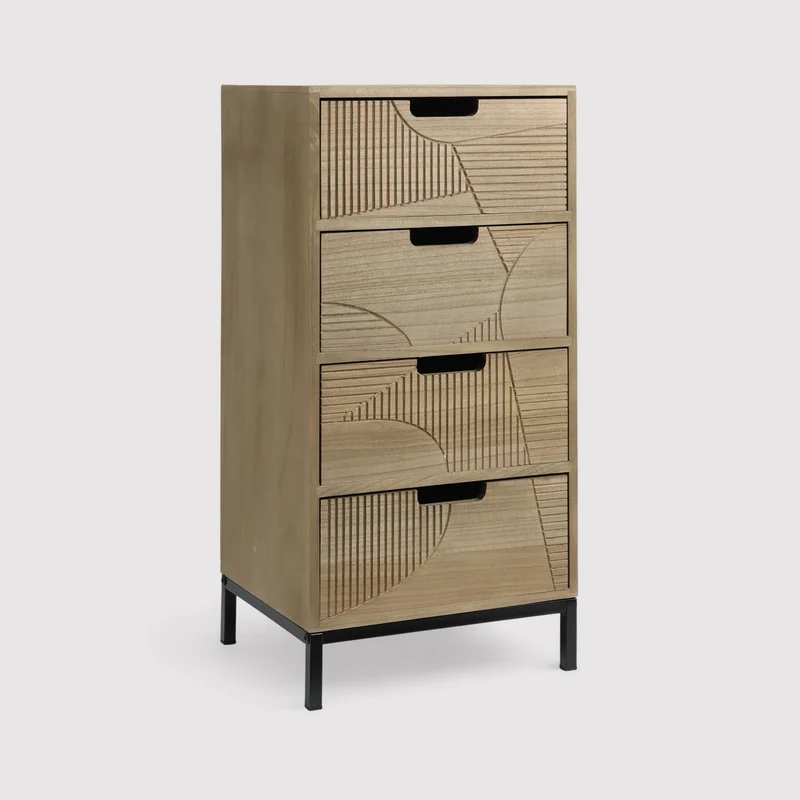 Goethea - Cassettiera in stile scandinavo con 4 cassetti intagliati