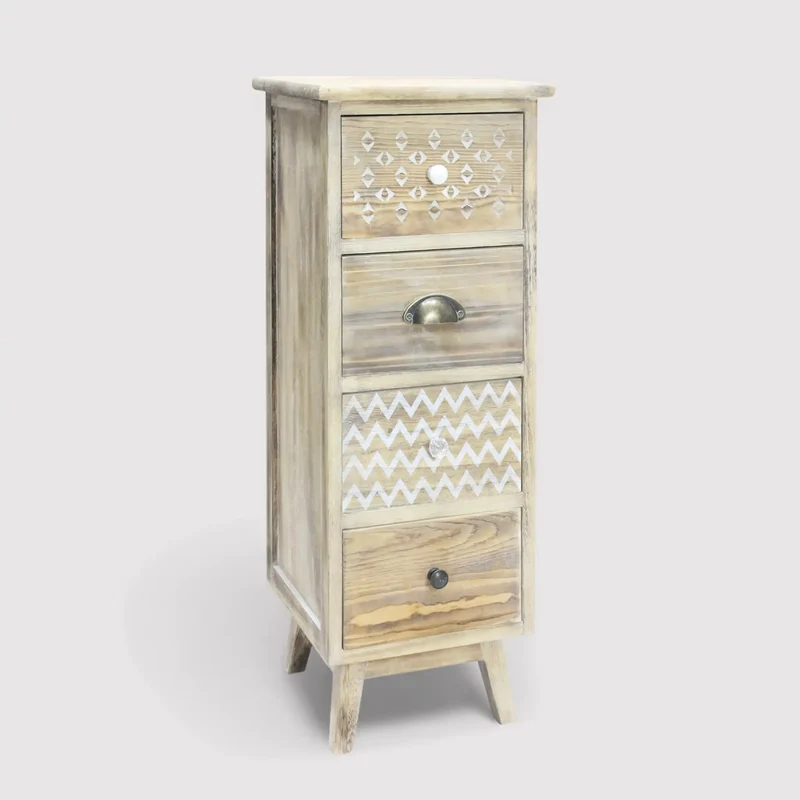Amaryllis - Cassettiera marrone con 4 cassetti decorati