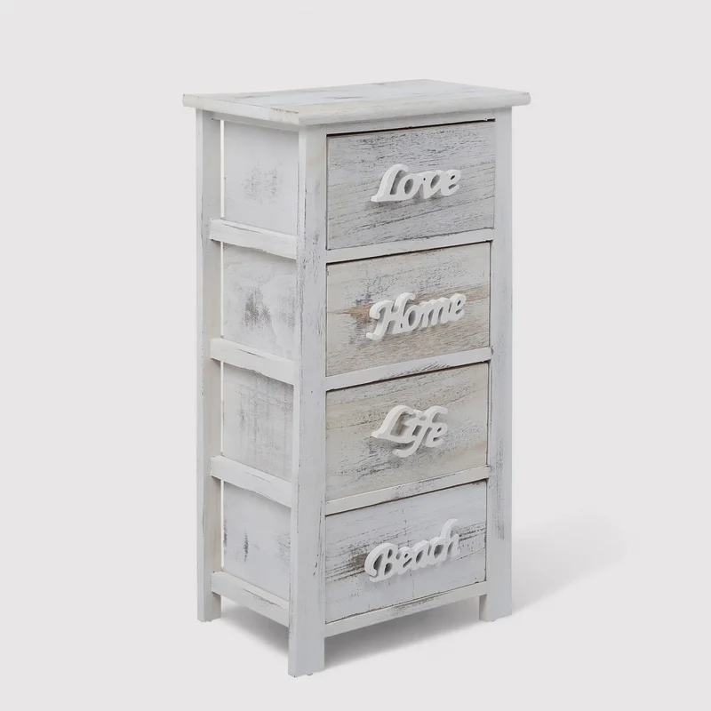 Santolina - Cassettiera bianca shabby con scritte decorative