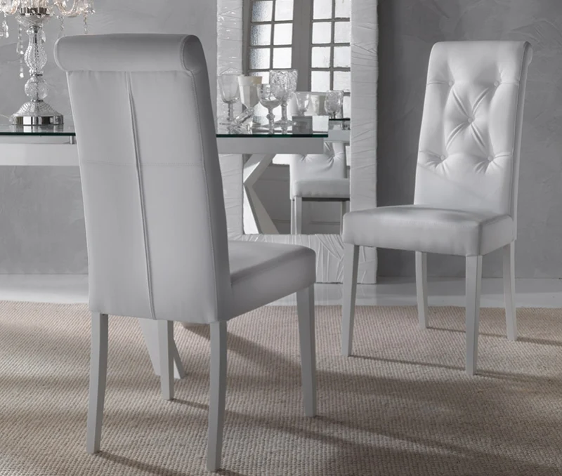 Set da 2 Sedia elegante moderna con schienale alto in ecopelle bianca