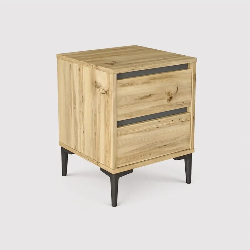 Okwara - Comodino stile scandinavo marrone chiaro con 2 cassetti