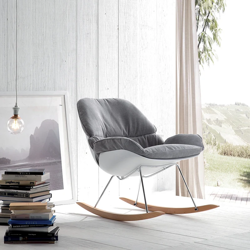 Hansel - Sedia a dondolo moderna con cuscino sfoderabile colore grigio