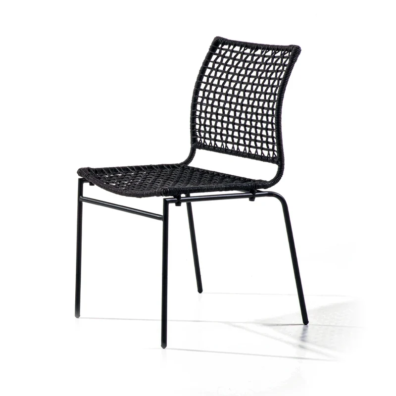 Set da 4 Sedia moderna corda di Juta intrecciata a mano colore nero cm 42x45x81h