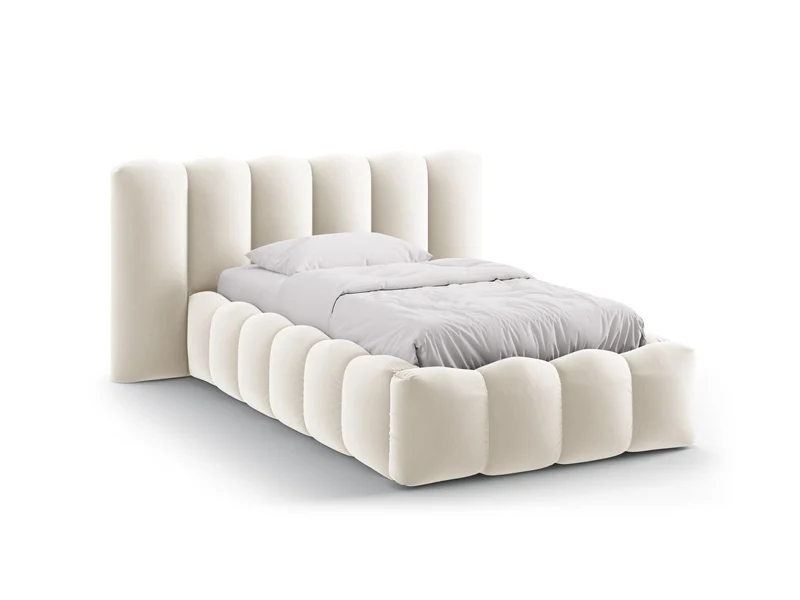 Letto con Contenitore e Testata in Velluto, "Lupine", 226x174x95