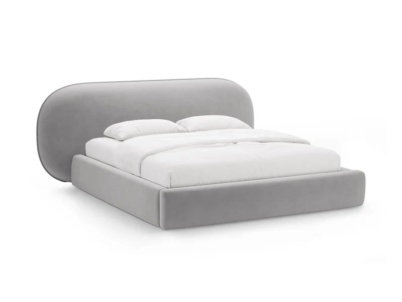Letto con Contenitore e Testata in Velluto, "Ovalo", 234x290x96