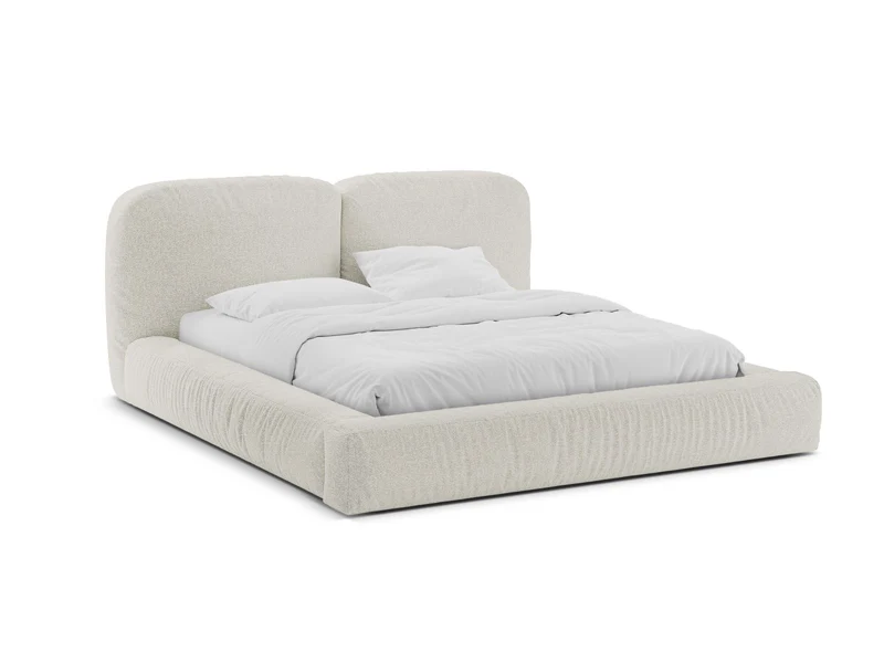 Letto con Contenitore e Testata in Bouclé, "Martina", 246x246x101