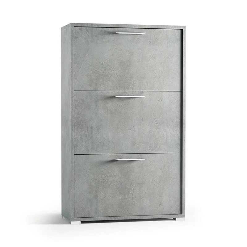 Scarpiera moderna 3 ante in legno finitura cemento cm 67x28x112h