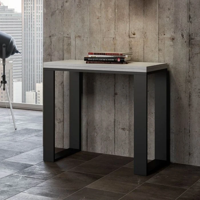 Libra - Consolle allungabile tavolo a libro quadrato moderno bianco frassino cm 90x45/90x78h