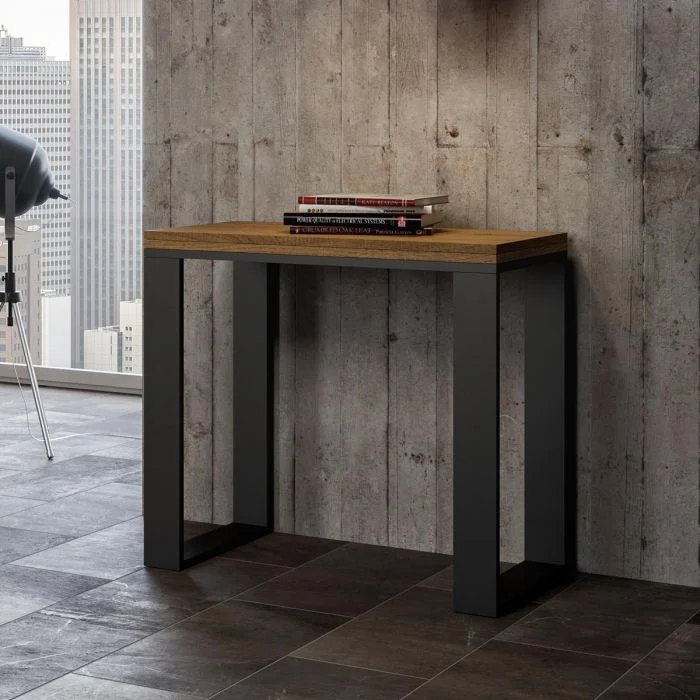 Libra - Consolle allungabile tavolo a libro quadrato moderno quercia natura cm 90x45/90x78h