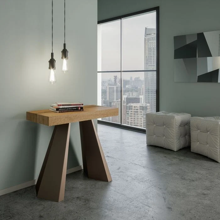 Diamante - Consolle allungabile gambe in metallo e piano quercia natura cm 90x40/300x77h
