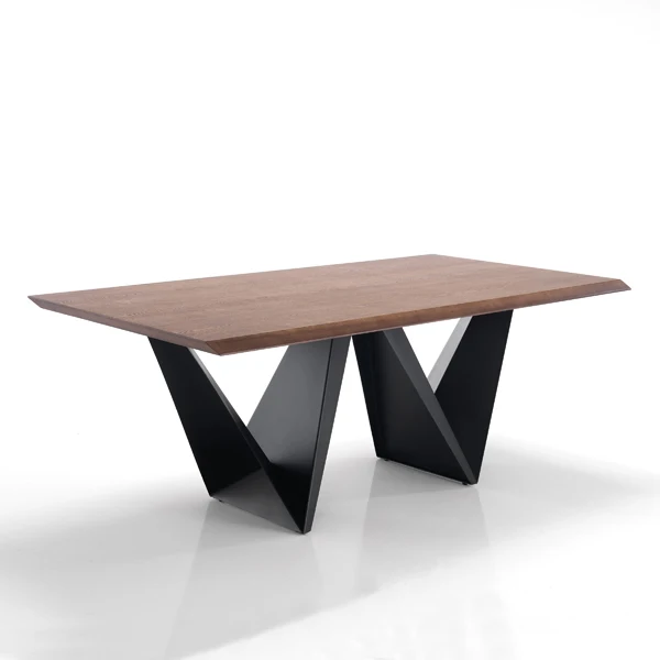 Tavolo fisso design moderno rettangolare in metallo e legno cm 200x100x76h - vari colori