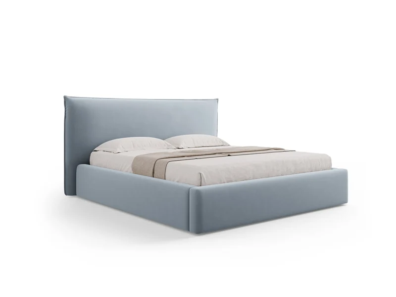 Letto con Contenitore e Testata in Velluto, "Kaelle", 223x240x111