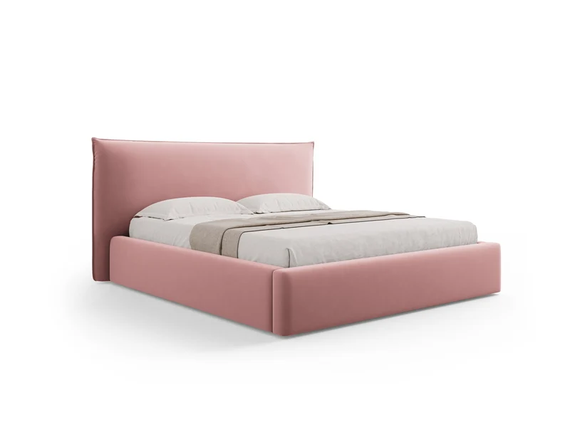 Letto con Contenitore e Testata in Velluto, "Kaelle", 223x200x111