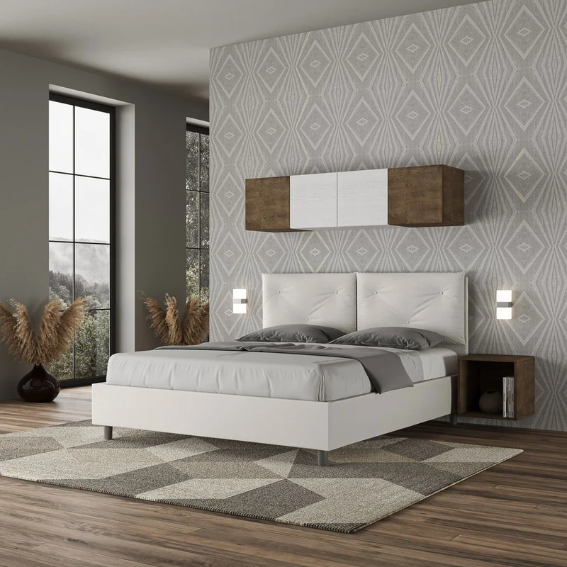 Callisto - Letto moderno con contenitore doghe e testiera imbottita cm 175x202x110h - vari modelli