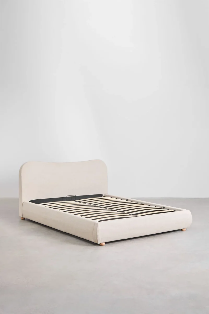 Winselet - Letto con contenitore imbottito verde, beige, bianco
