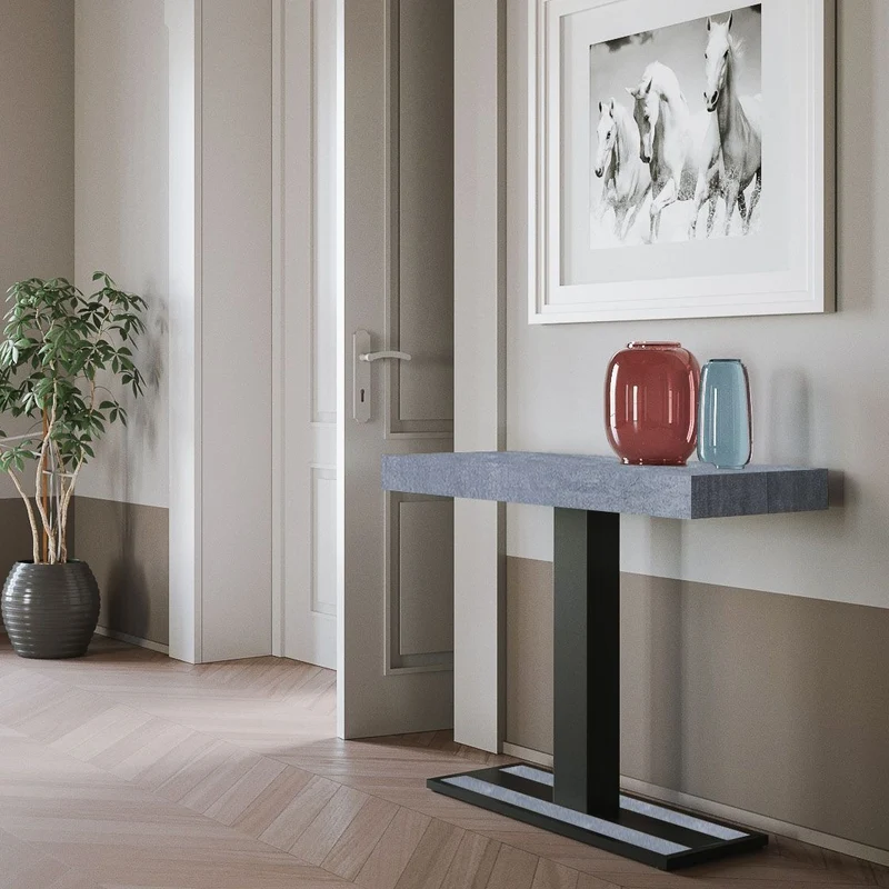 Capital - Consolle allungabile moderna da ingresso in metallo piano cemento cm 90x40x77h